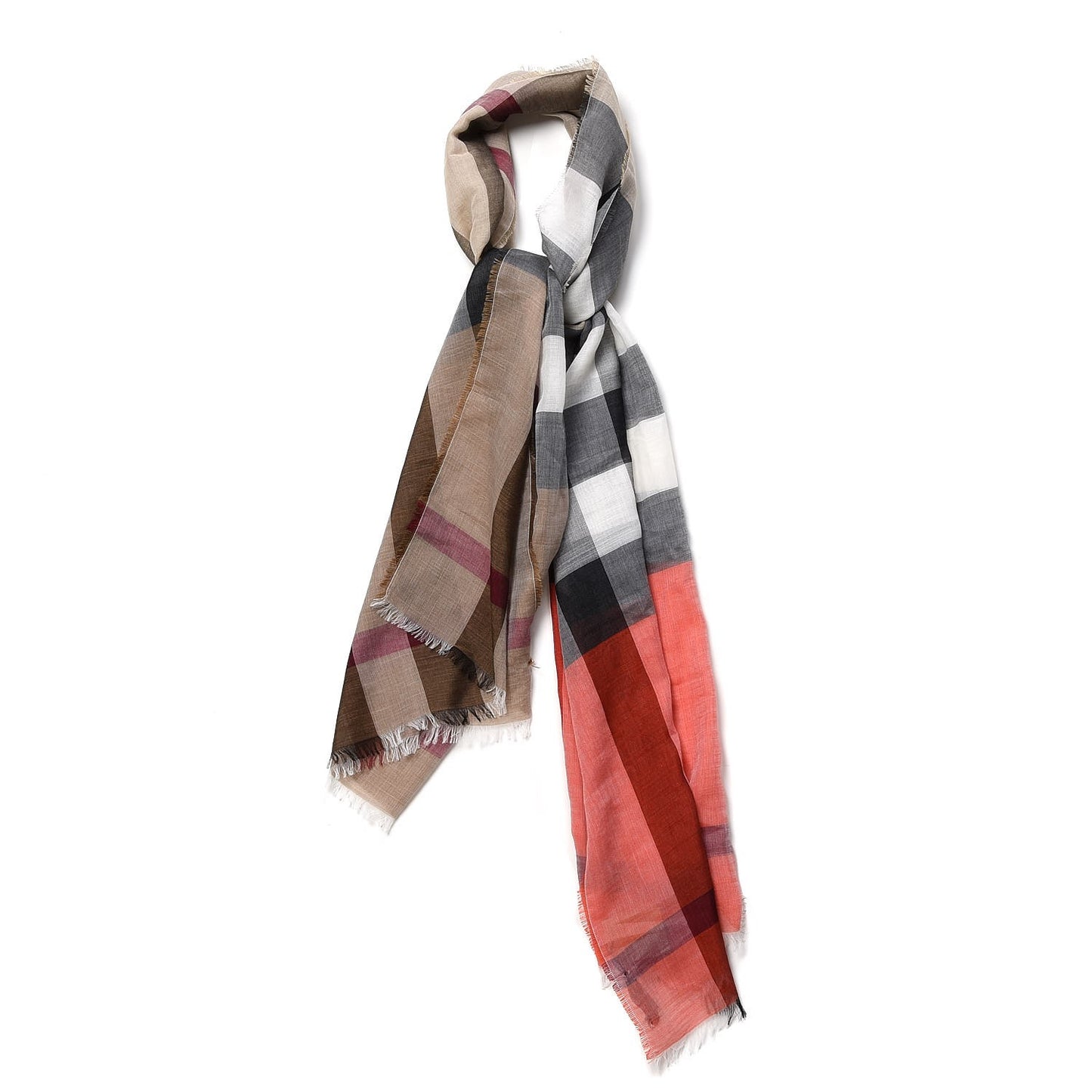 Cotton Silk Wool Half Mega Check Scarf Honey