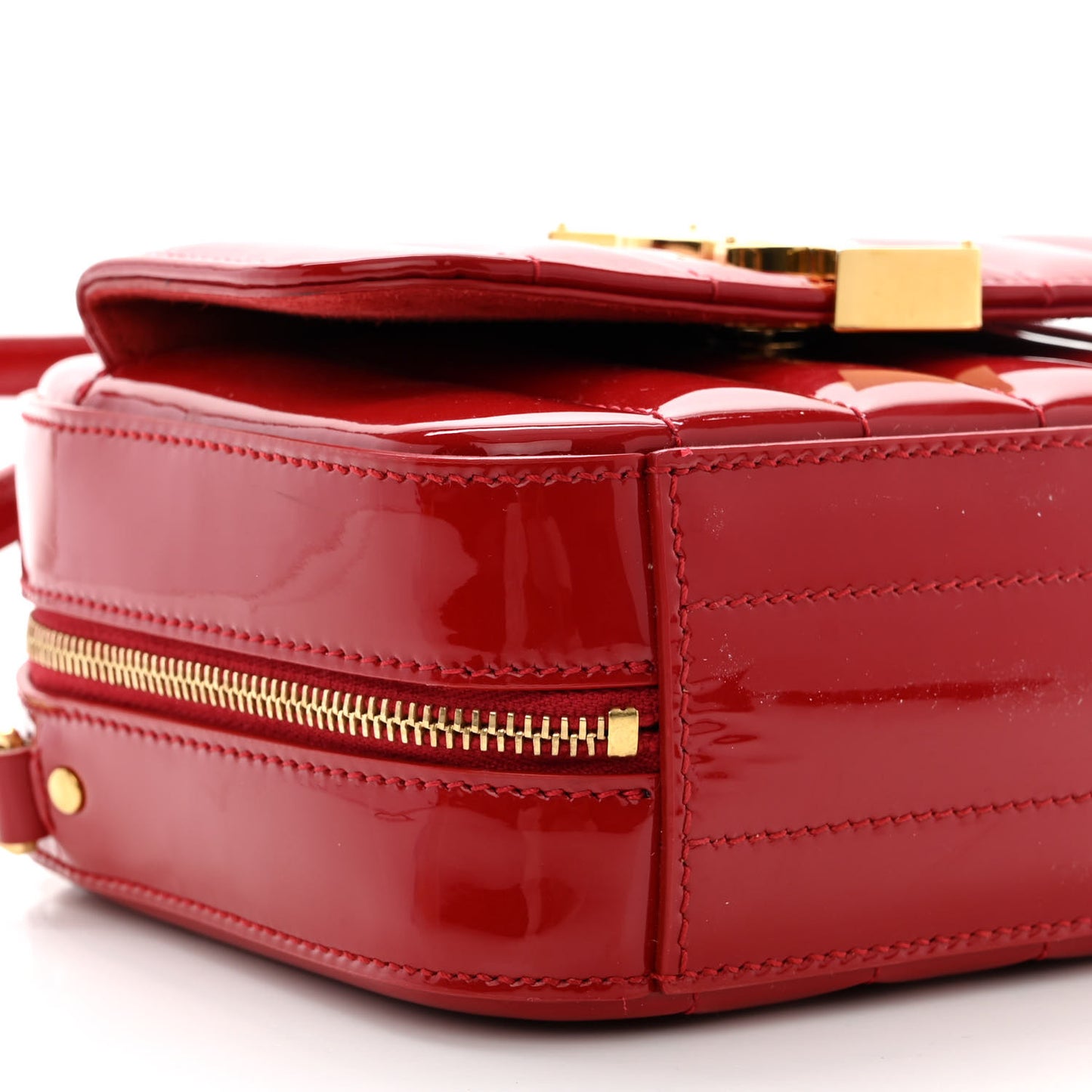 Patent Matelasse Monogram Toy Vicky Camera Bag Red