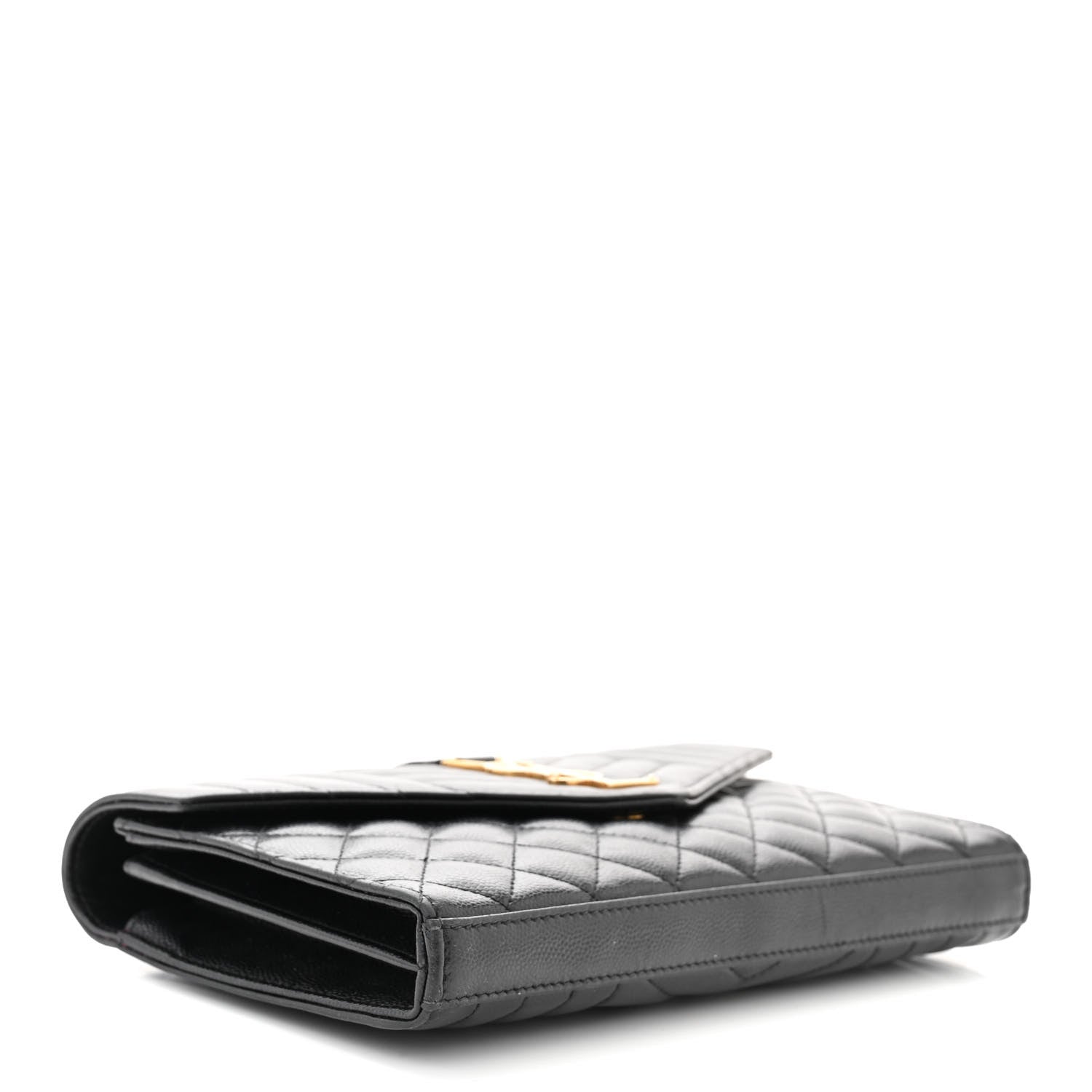 Saint Laurent Grain De Poudre Mixed Matelasse Triquilt Monogram Chain Wallet Black 4 of 10