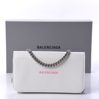 Balenciaga Grained Calfskin Logo Cash Phone Holder Wallet On Chain White Fluo Pink 12 of 12