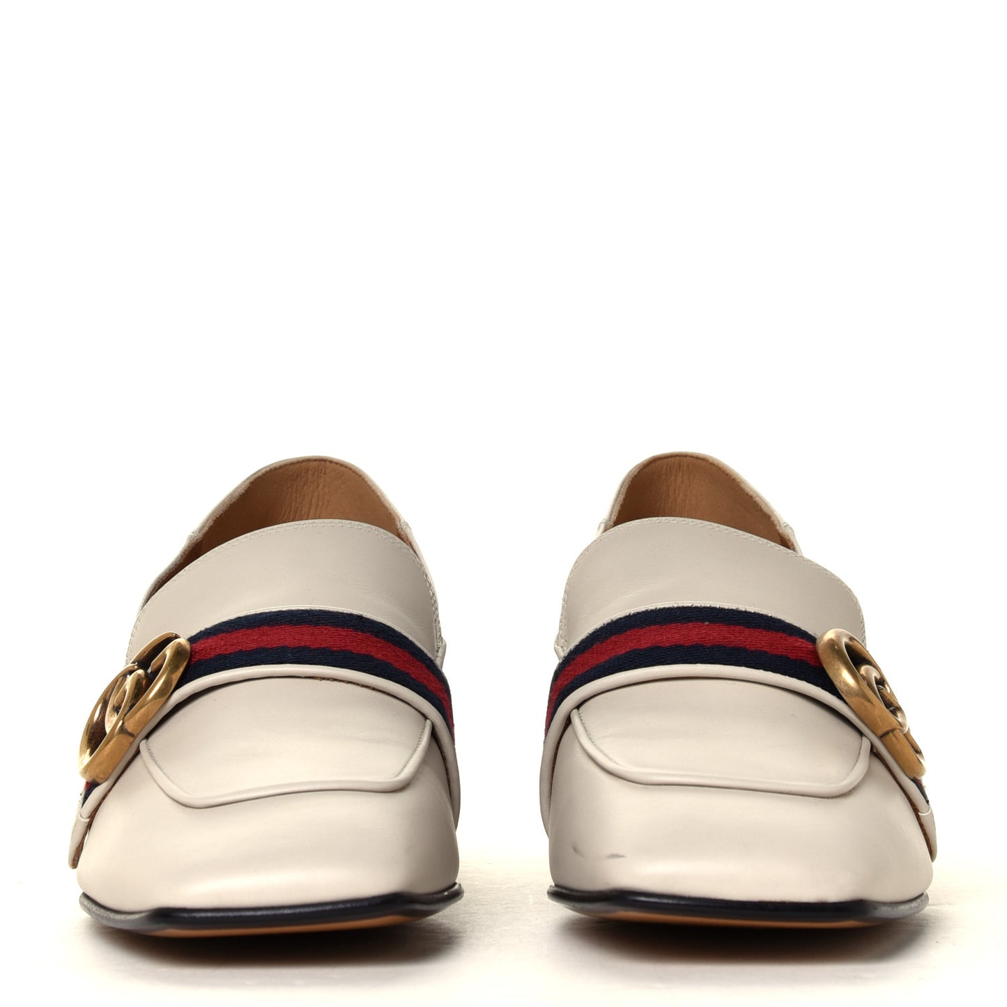 Betis Glamour Calfskin Web Pearl Embellished Peyton 35mm Loafer Pumps 38.5 Mystic White