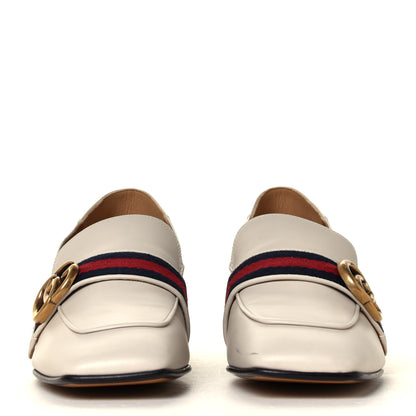 Gucci Betis Glamour Calfskin Web Pearl Embellished Peyton 35mm Loafer Pumps 38.5 Mystic White 4 of 12