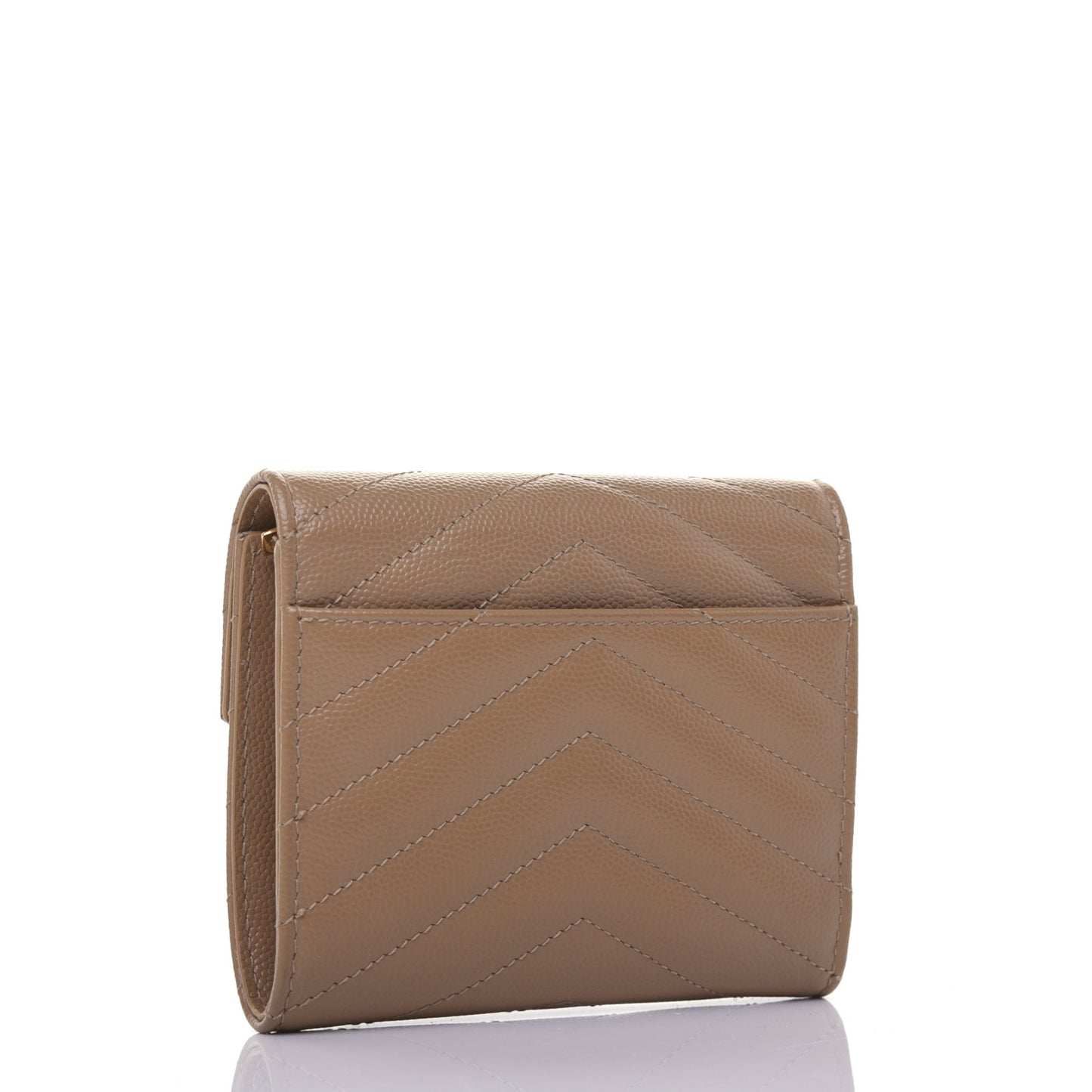 Grain De Poudre Matelasse Chevron Monogram Compact Tri Fold Wallet Light Taupe