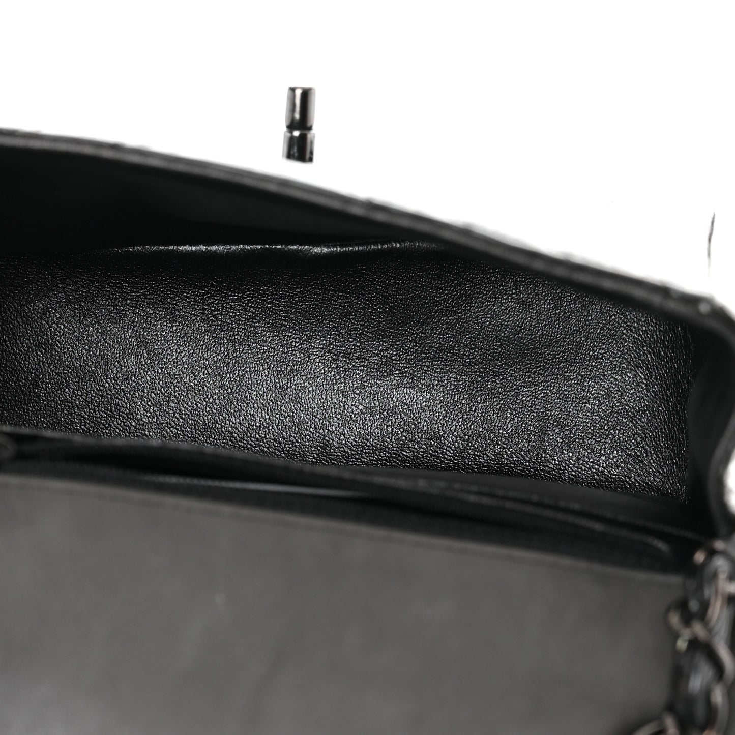 Metallic Crumpled Calfskin Chevron Quilted Mini Square Flap Black