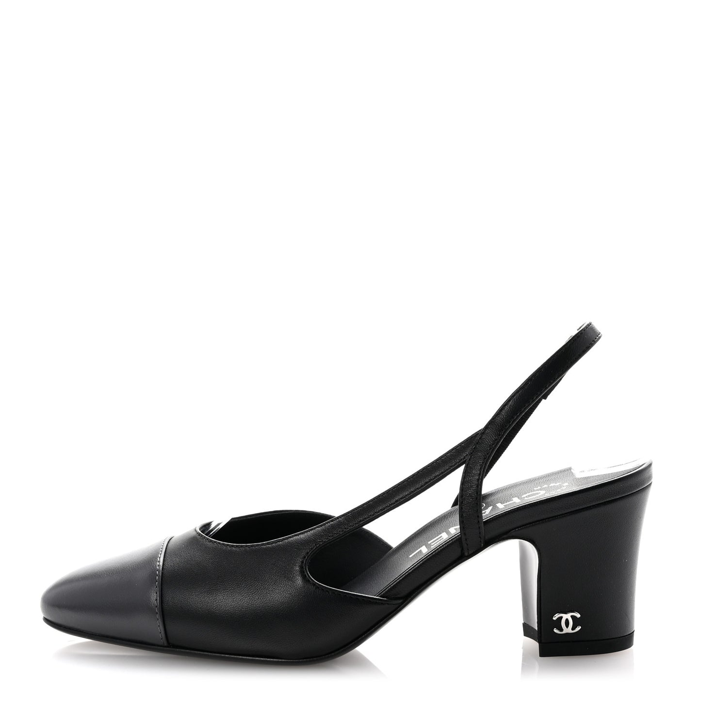 Lambskin Cap Toe CC Slingback Pumps 35.5 Black Dark Grey