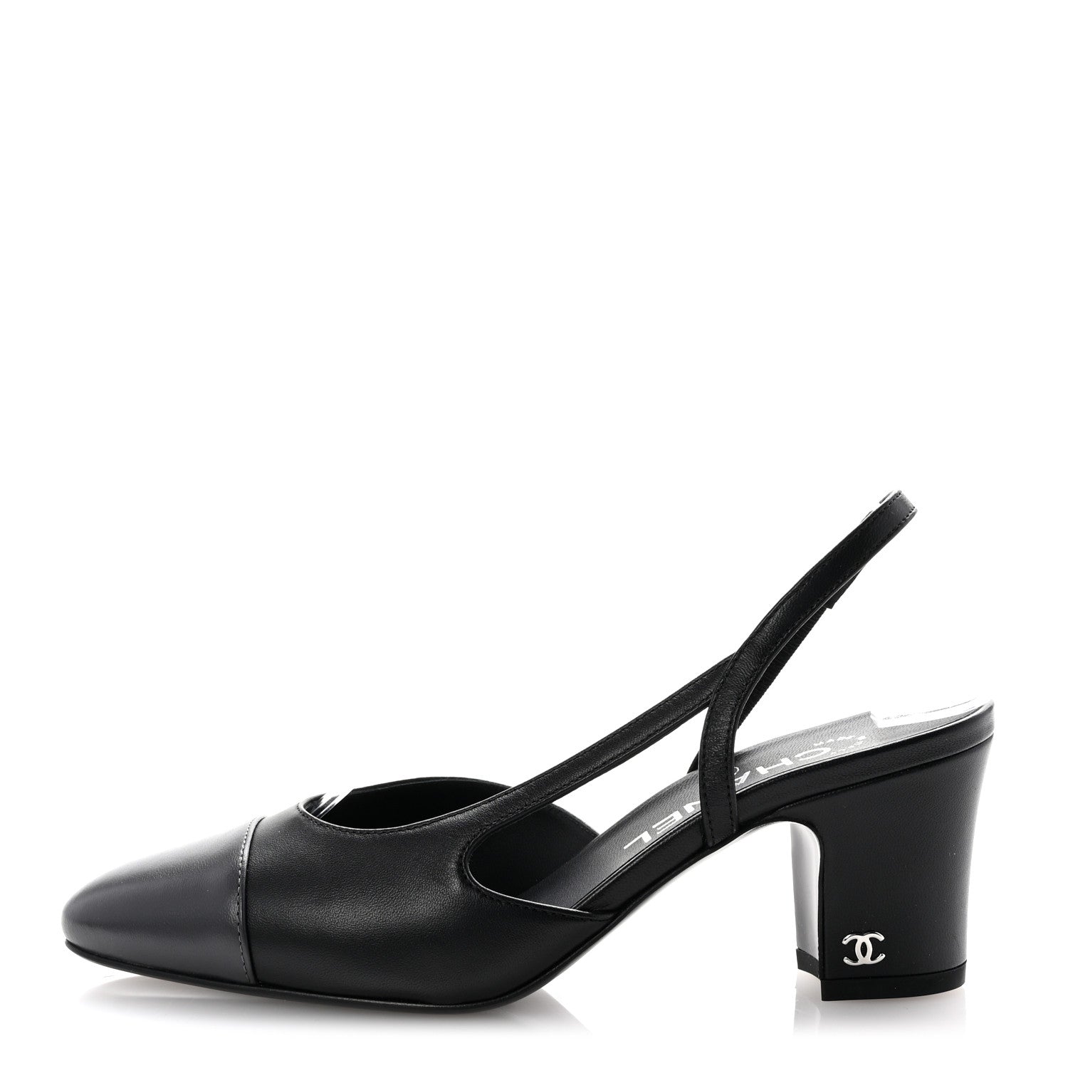 Chanel Lambskin Cap Toe CC Slingback Pumps 35.5 Black Dark Grey 1 of 10