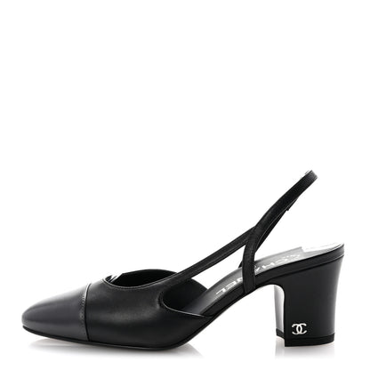Chanel Lambskin Cap Toe CC Slingback Pumps 35.5 Black Dark Grey 1 of 10
