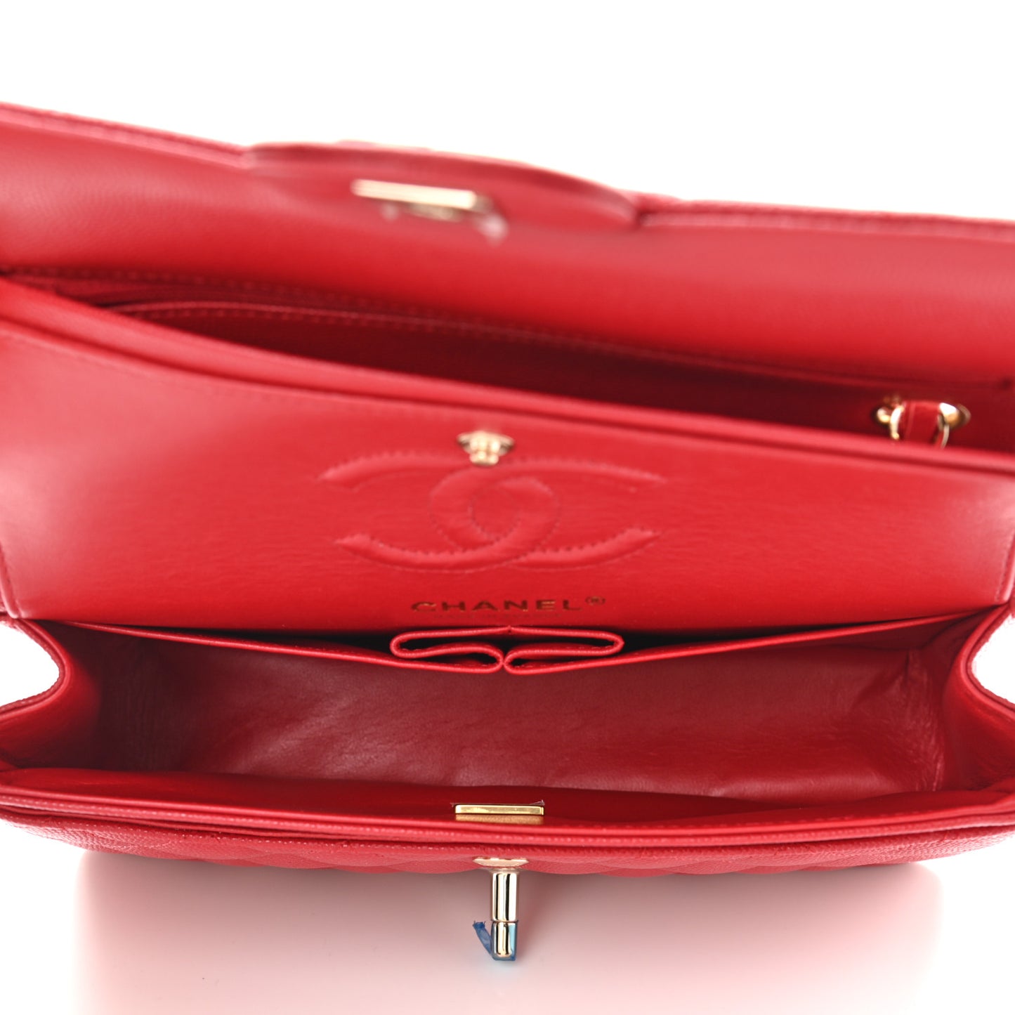 Caviar Quilted Small Double Flap Red
