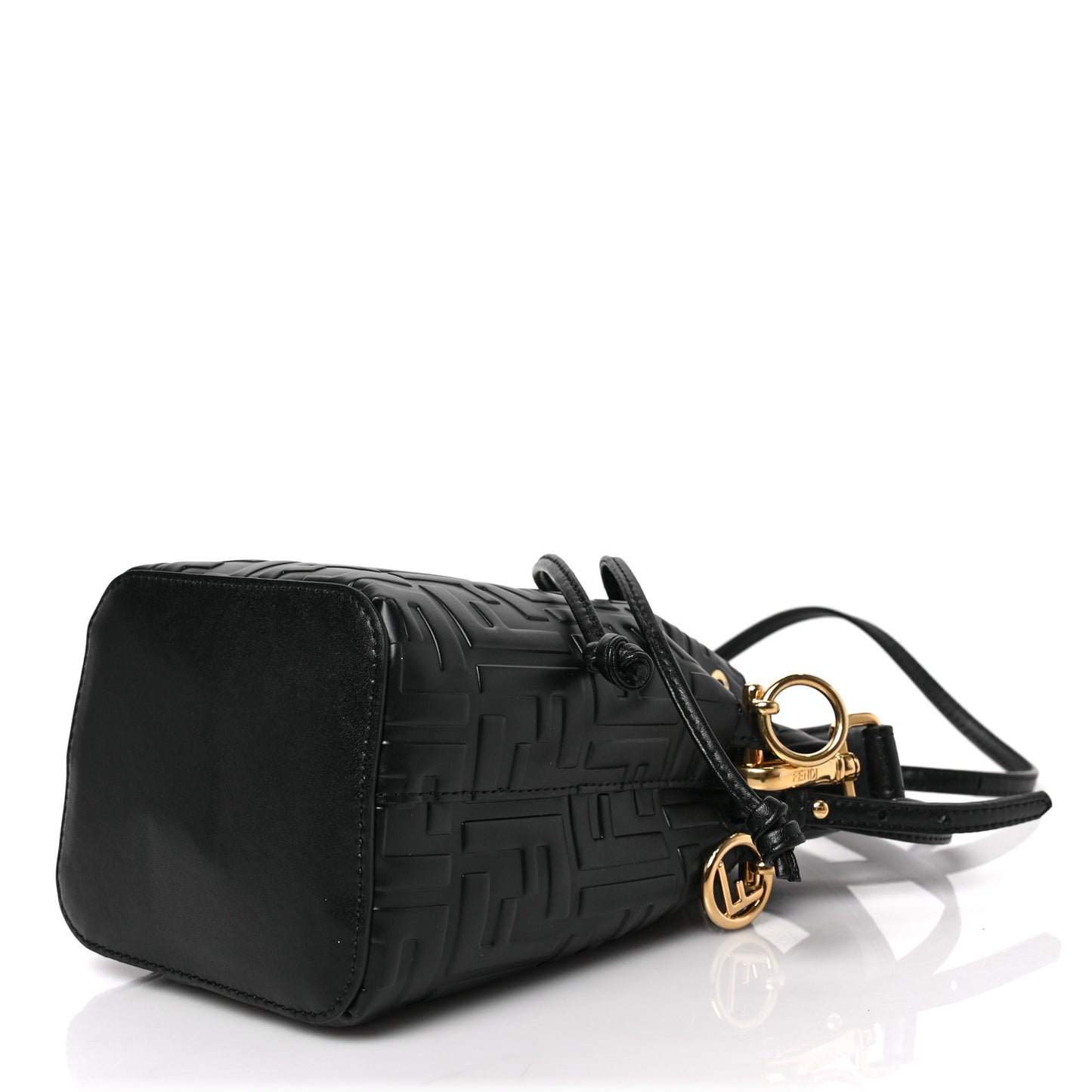 Vitello Liberty F is Fendi FF 1974 Embossed Mini Mon Tresor Bucket Bag Black
