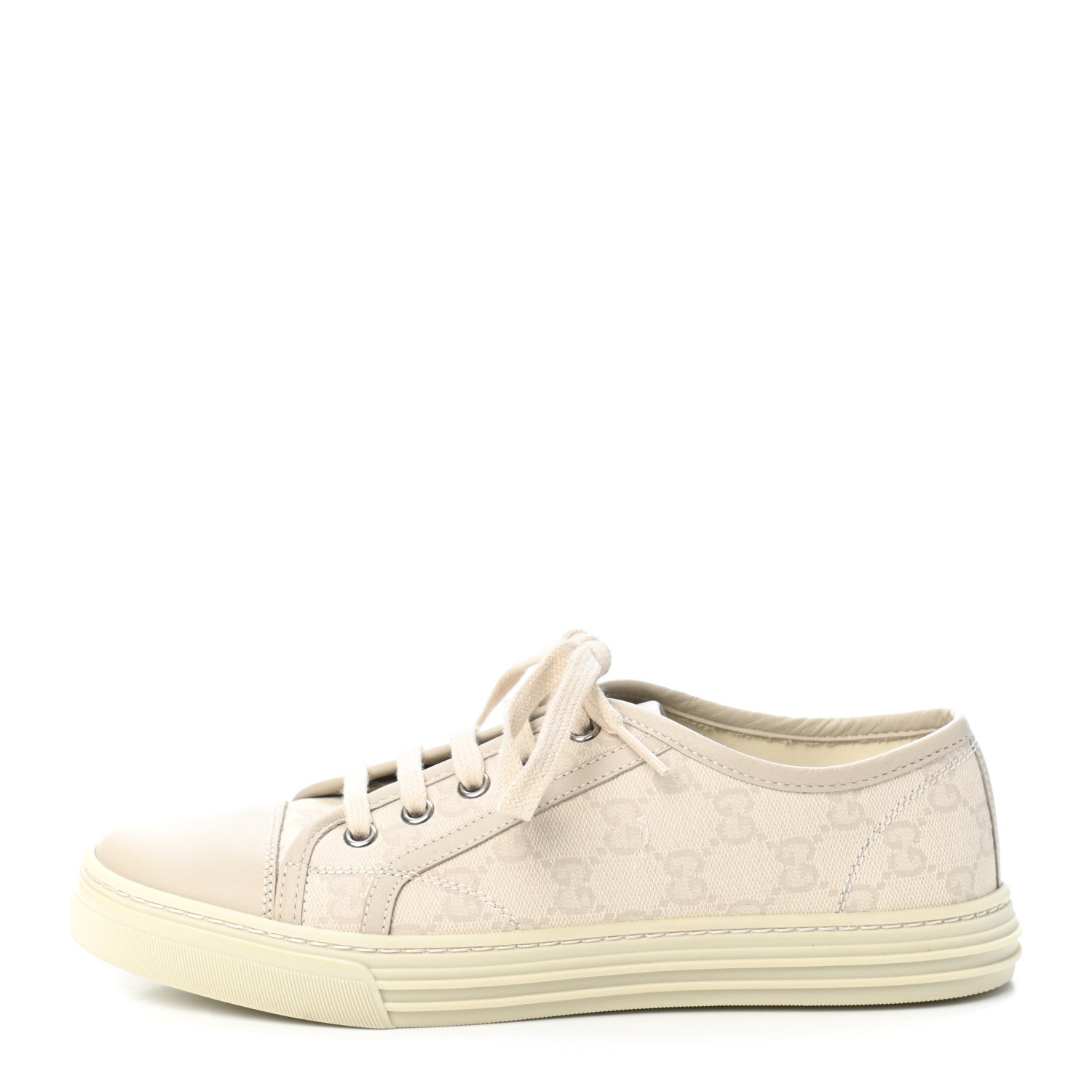 Gucci Washed Cotton GG Monogram Calfskin Womens Low Top Sneakers 36.5 White Mystic White Great White 1 of 10