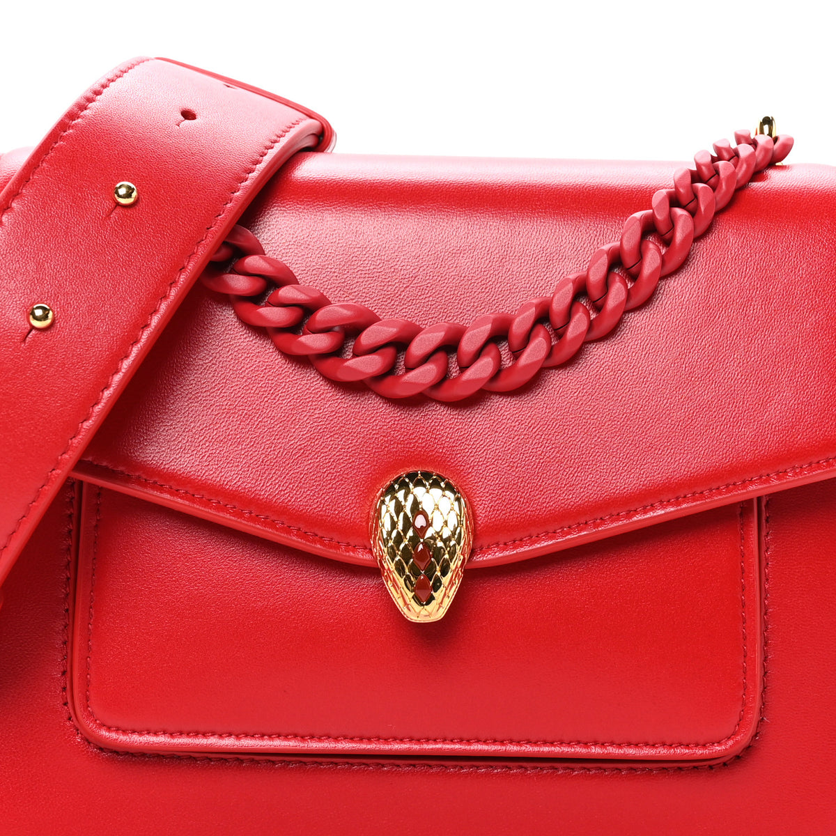 Bulgari Nappa Monochrome Serpenti Forever Large Maxi Chain Crossbody Bag Red 8 of 10