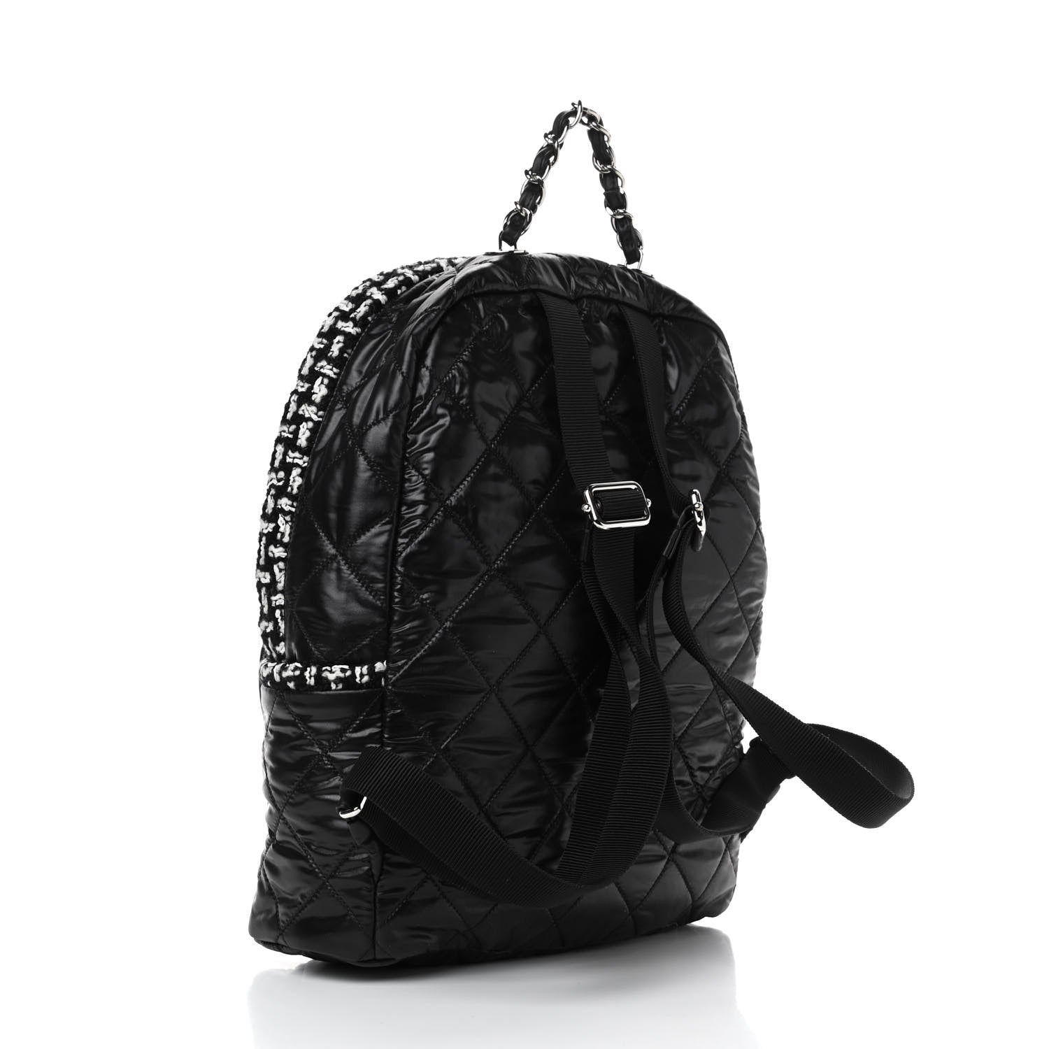 Chanel Nylon Tweed CC Backpack Black White 2 of 4