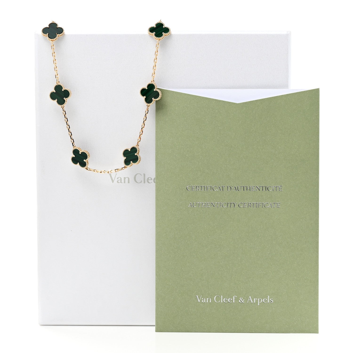 Van Cleef & Arpels 18K Yellow Gold Malachite 10 Motifs Vintage Alhambra Necklace 6 of 6