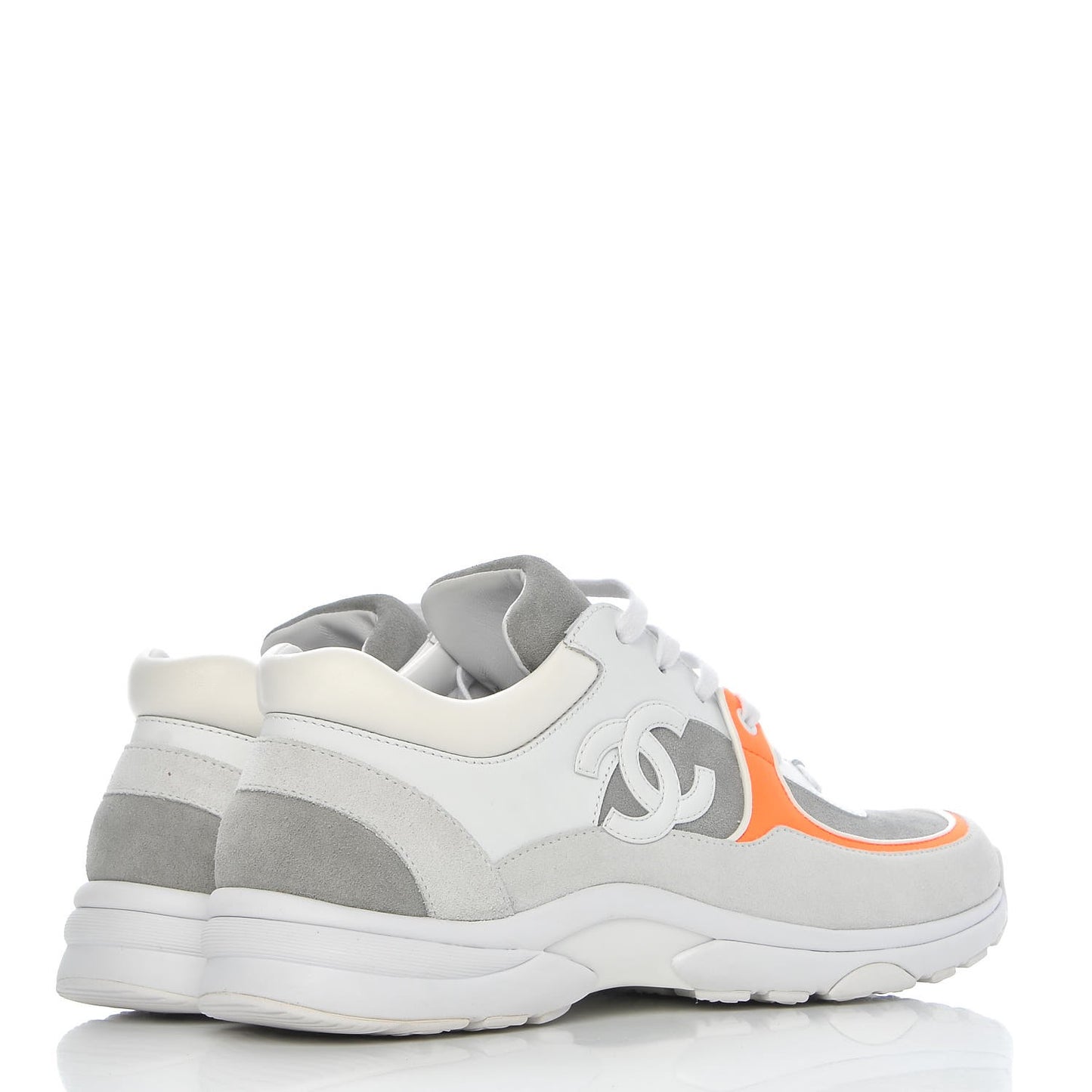 Suede Calfskin Fabric CC Sneakers 40 White Grey Fluo Orange