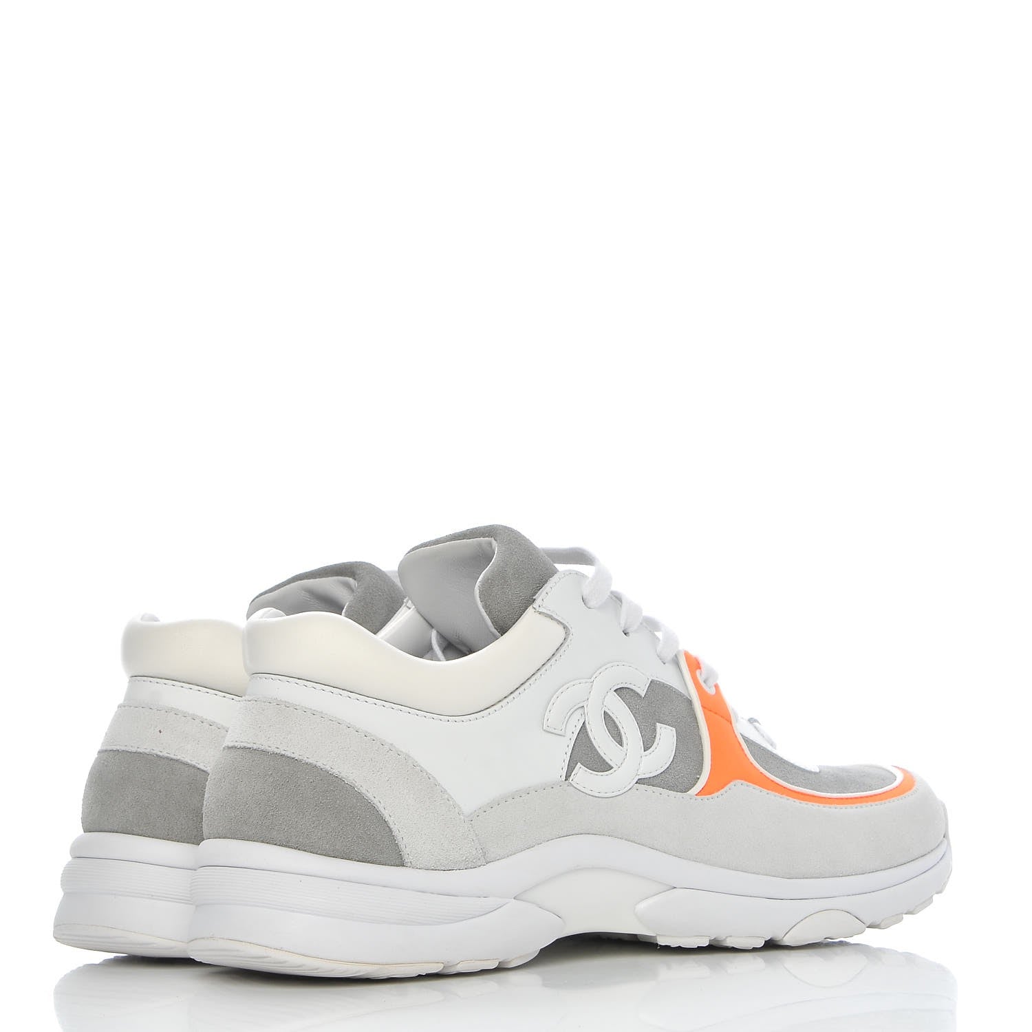 Chanel Suede Calfskin Fabric CC Sneakers 40 White Grey Fluo Orange 4 of 9