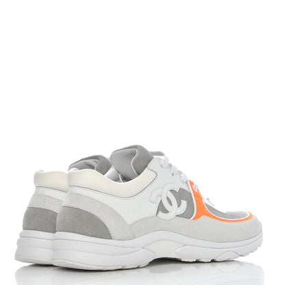 Chanel Suede Calfskin Fabric CC Sneakers 40 White Grey Fluo Orange 4 of 9