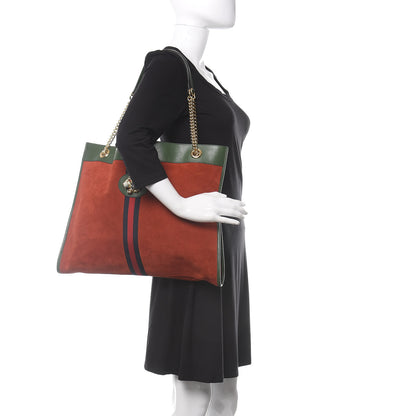 Gucci Suede Calfskin Large Rajah Chain Tote Brown Green 2 of 12