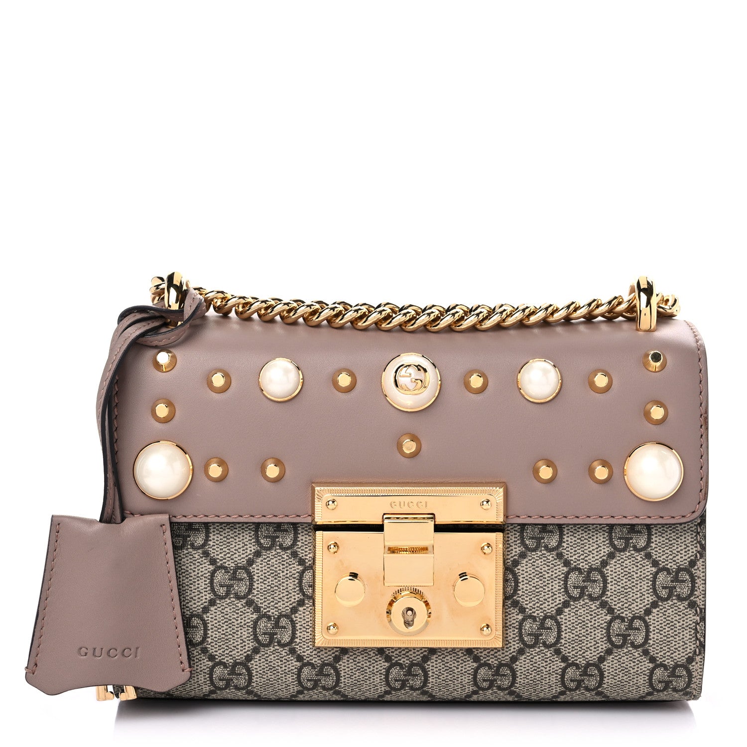 Gucci GG Supreme Monogram Studded Small Padlock Shoulder Bag Porcelain Rose 1 of 10