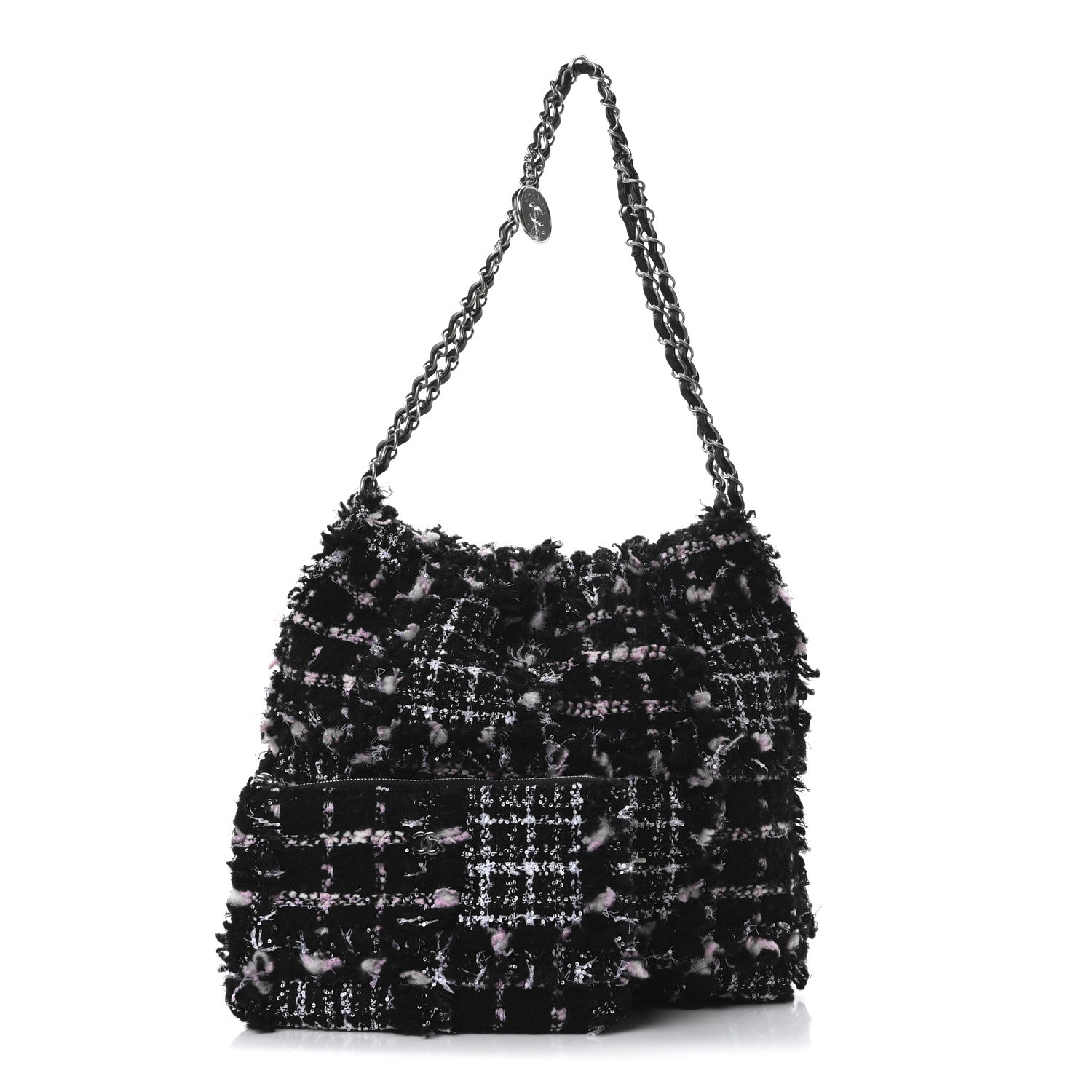 Chanel Tweed Patchwork Quilted Small Chanel 22 Black Pink White 3 of 11