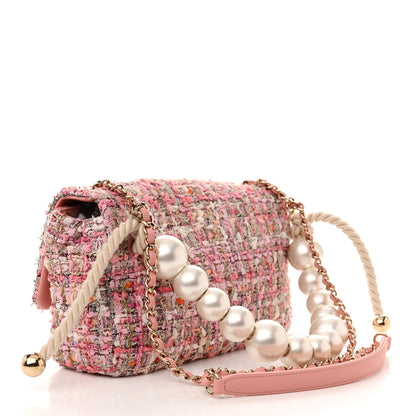 Chanel Tweed Medium Pearl Handle Flap Pink Beige Orange Ecru 3 of 9