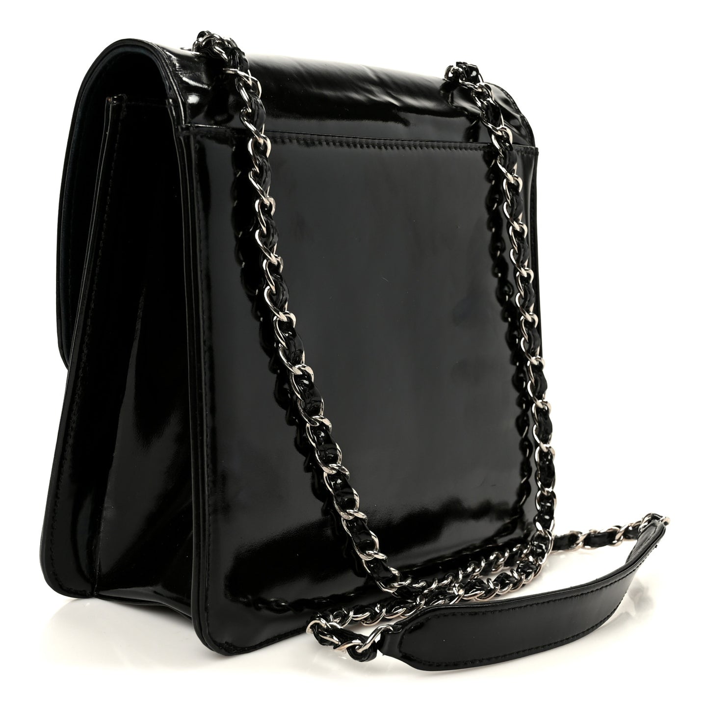 Glazed Calfskin Single Flap Black