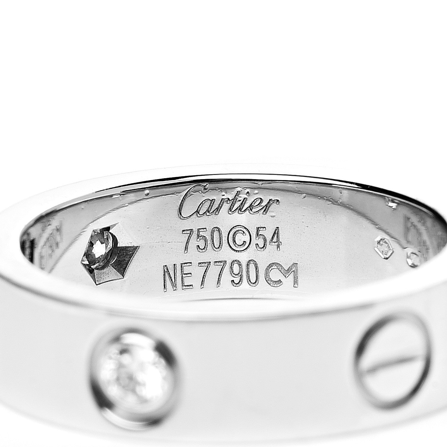 Cartier 18K White Gold 3 Diamond 5.5mm LOVE Ring 54 6.75 4 of 6
