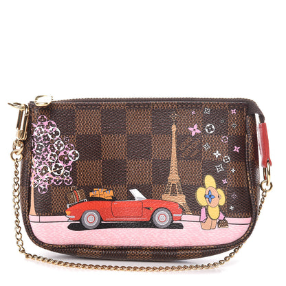 Louis Vuitton Damier Ebene 2019 Christmas Animation Mini Pochette Accessories Red 1 of 7