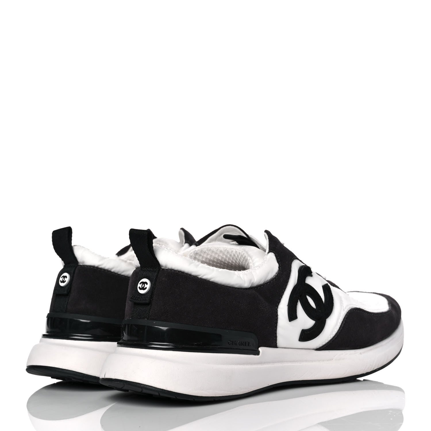 Chanel Nylon Suede Calfskin CC Sneakers 41 White Black 4 of 9
