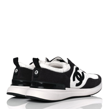 Chanel Nylon Suede Calfskin CC Sneakers 41 White Black 4 of 9