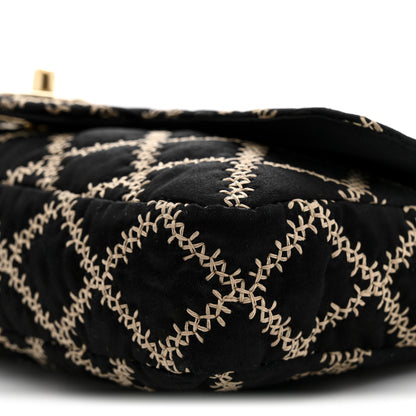 Chanel Satin Wild Stitch Medium Single Flap Black Beige 10 of 11
