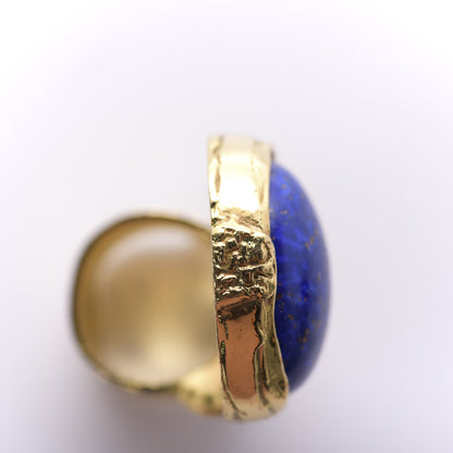 Saint Laurent Glass Cabochon Arty Ovale Ring 6 Gold Lapis 4 of 7