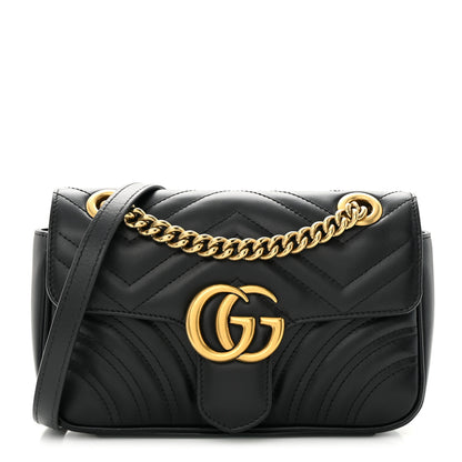 Gucci Calfskin Matelasse Mini GG Marmont Shoulder Bag Black 1 of 16