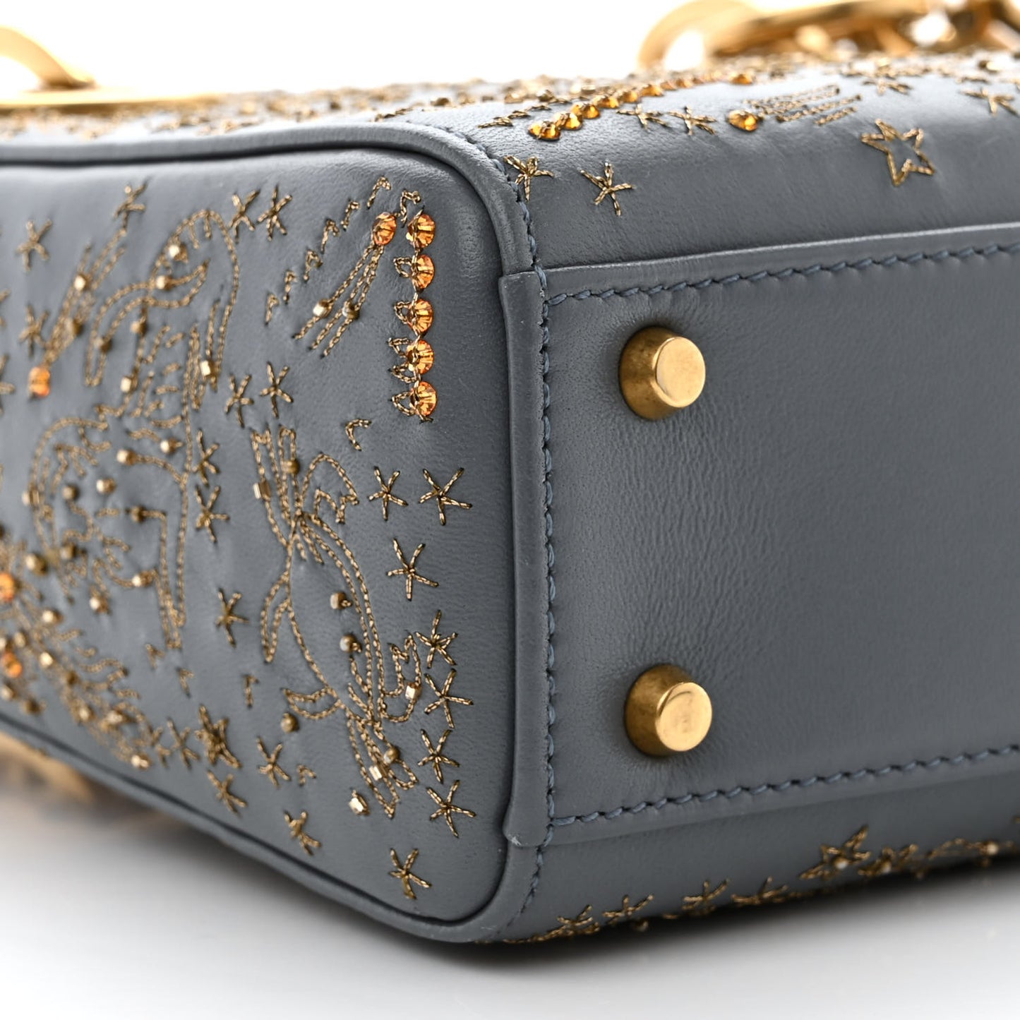 Lambskin Beaded Embroidered Mini Astrology Lady Dior Blue Multicolor