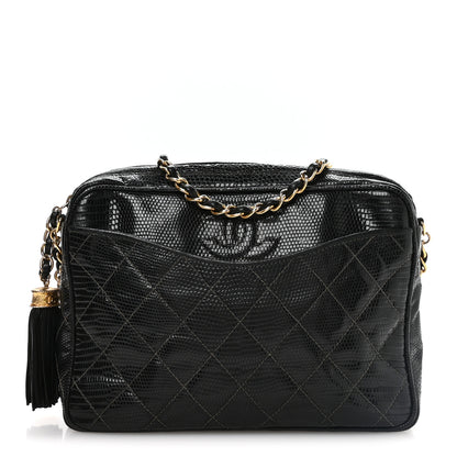 Chanel Lizard Quilted Small Tassel Camera Case Black 1 of 11