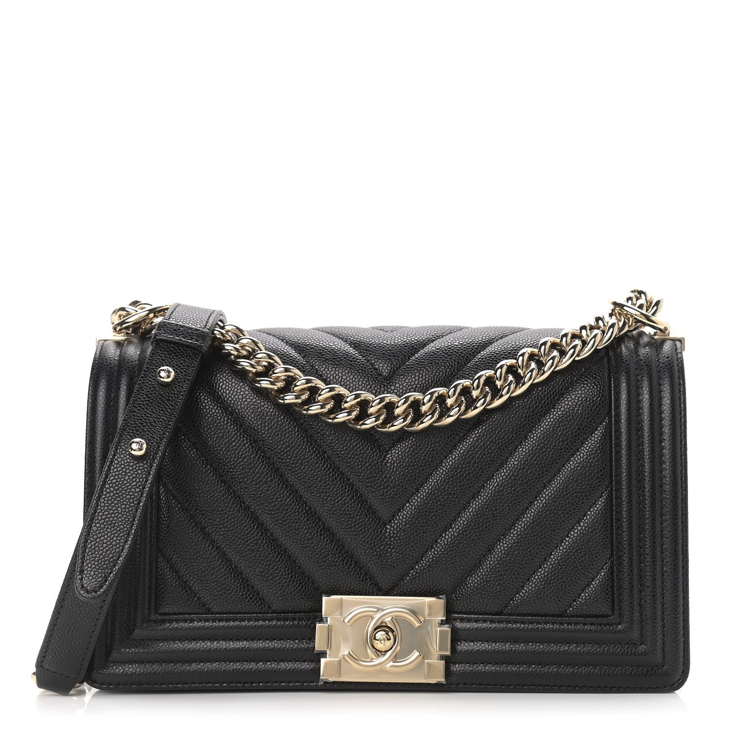 Chanel Caviar Chevron Quilted Medium Boy Flap Black 1 of 9