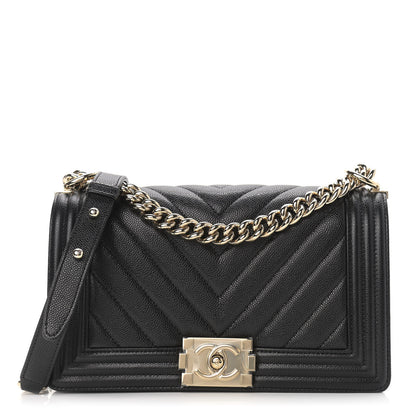 Chanel Caviar Chevron Quilted Medium Boy Flap Black 1 of 9