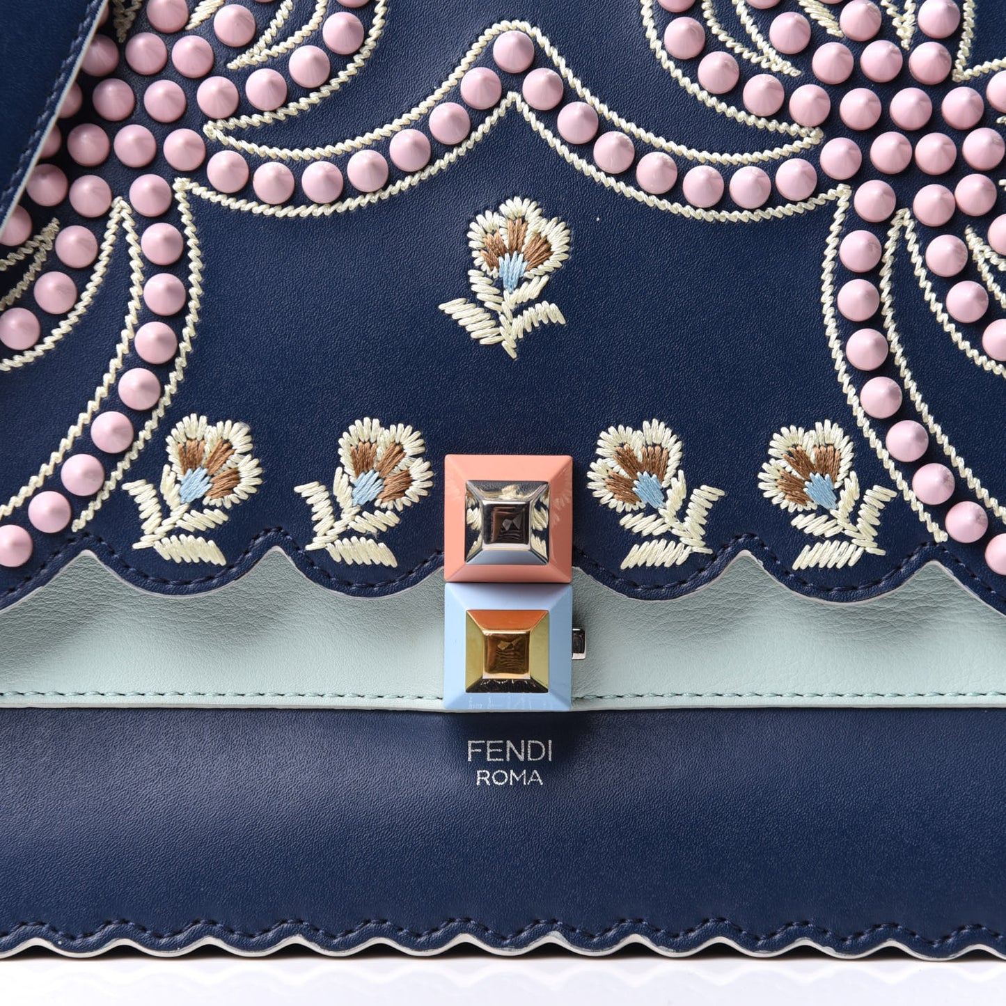 Vitello Liberty Scalloped Studded Flowers and Bows Kan I Shoulder Bag Amazzonia Multicolor