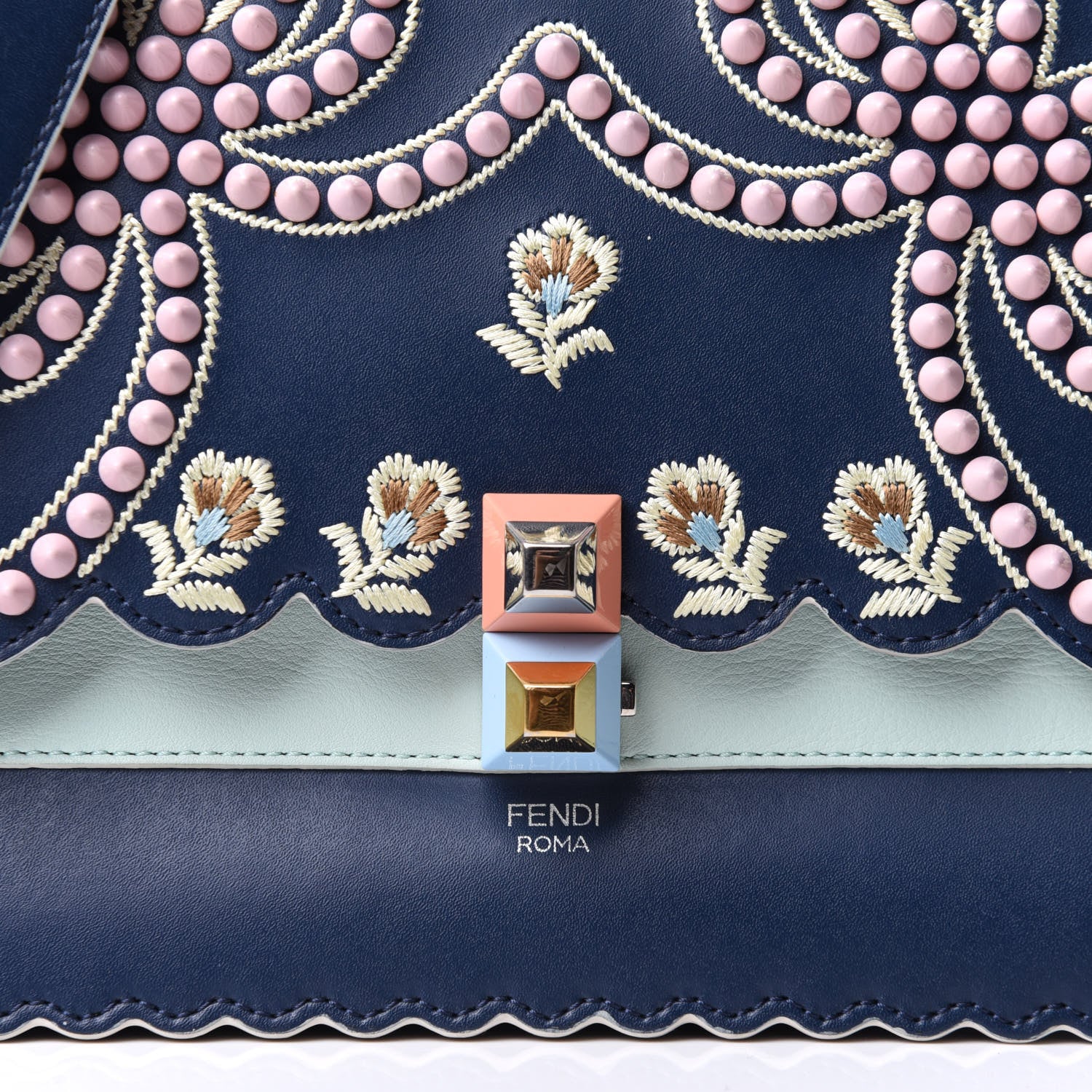 Fendi Vitello Liberty Scalloped Studded Flowers and Bows Kan I Shoulder Bag Amazzonia Multicolor 8 of 12