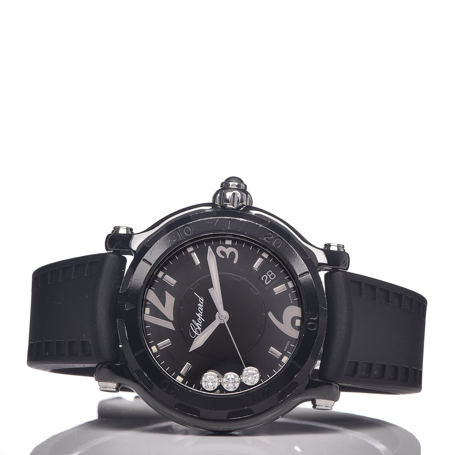 Chopard Stainless Steel Ceramic Rubber 3 Diamond 38mm Happy Sport Quartz Watch Black 3 of 7