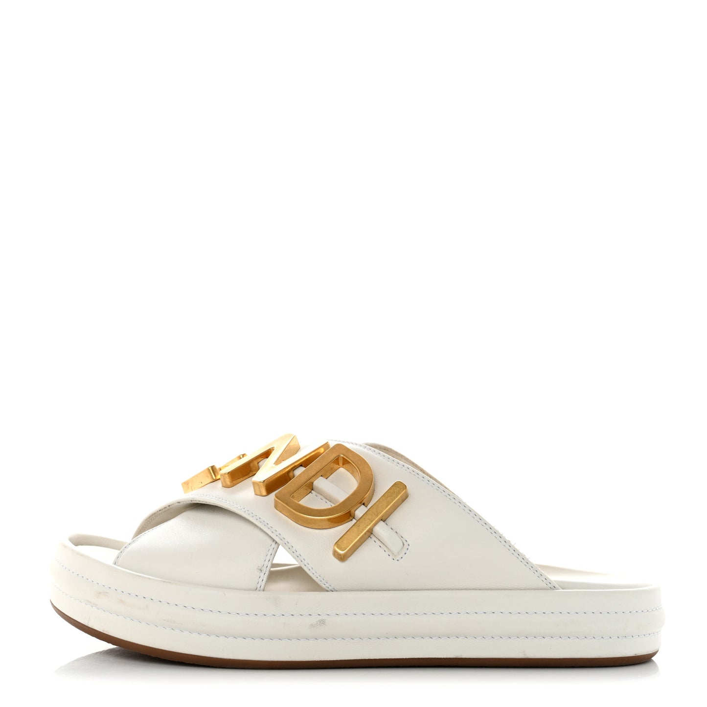 Vitello Womens Fendigraphy Slide Sandals 36 White Ice