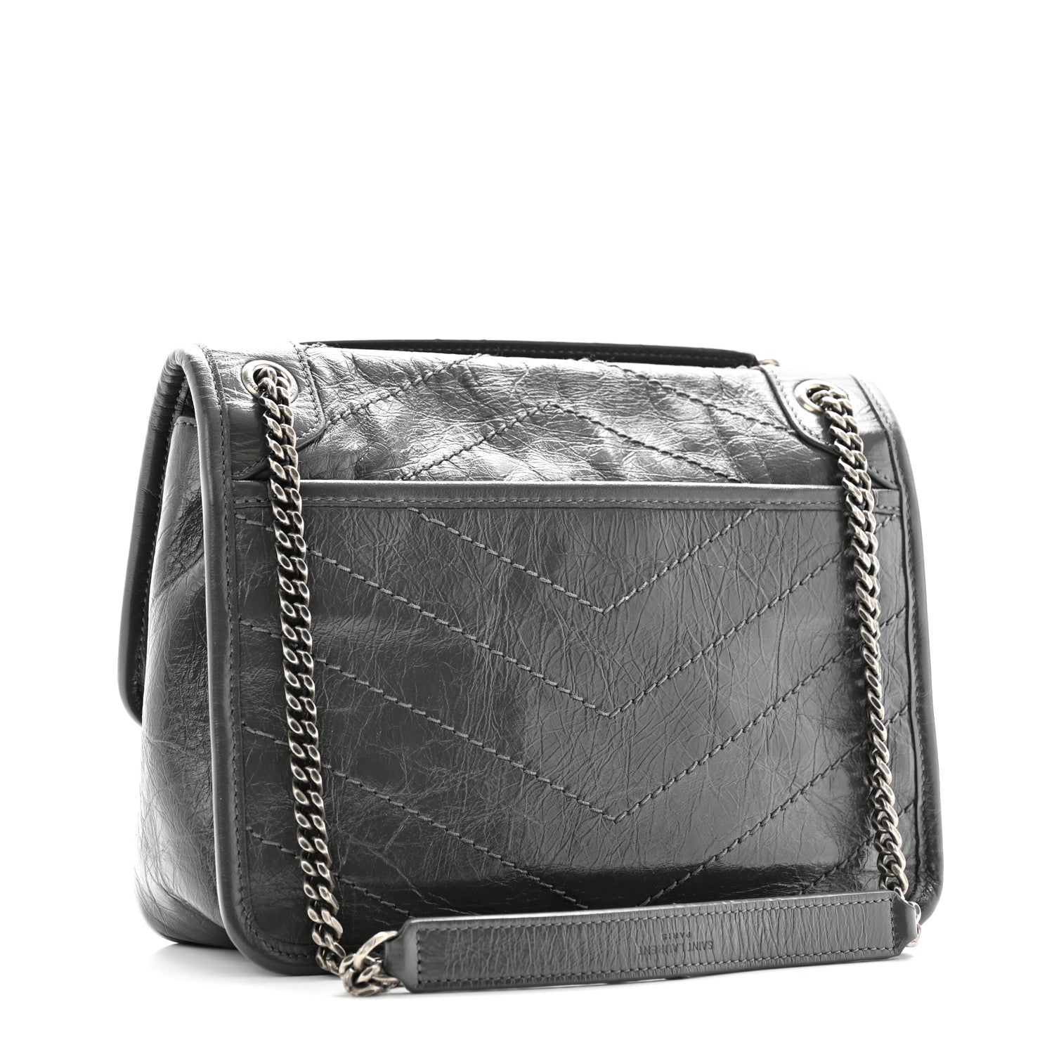 Saint Laurent Crinkled Calfskin Matelasse Monogram Baby Niki Chain Satchel Storm 3 of 13