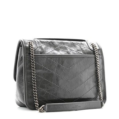 Saint Laurent Crinkled Calfskin Matelasse Monogram Baby Niki Chain Satchel Storm 3 of 13