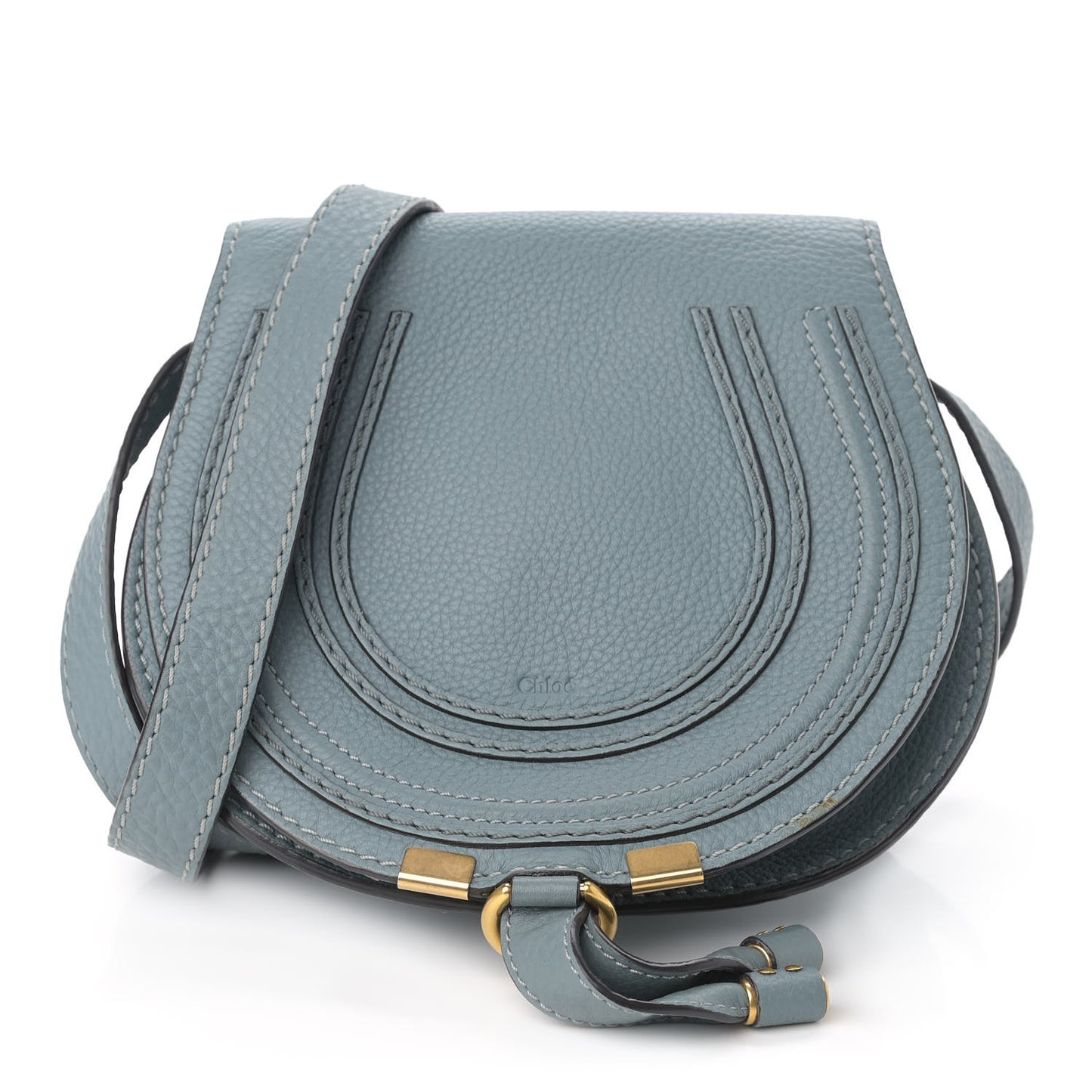 Calfskin Mini Marcie Round Crossbody Bag Rainy Blue