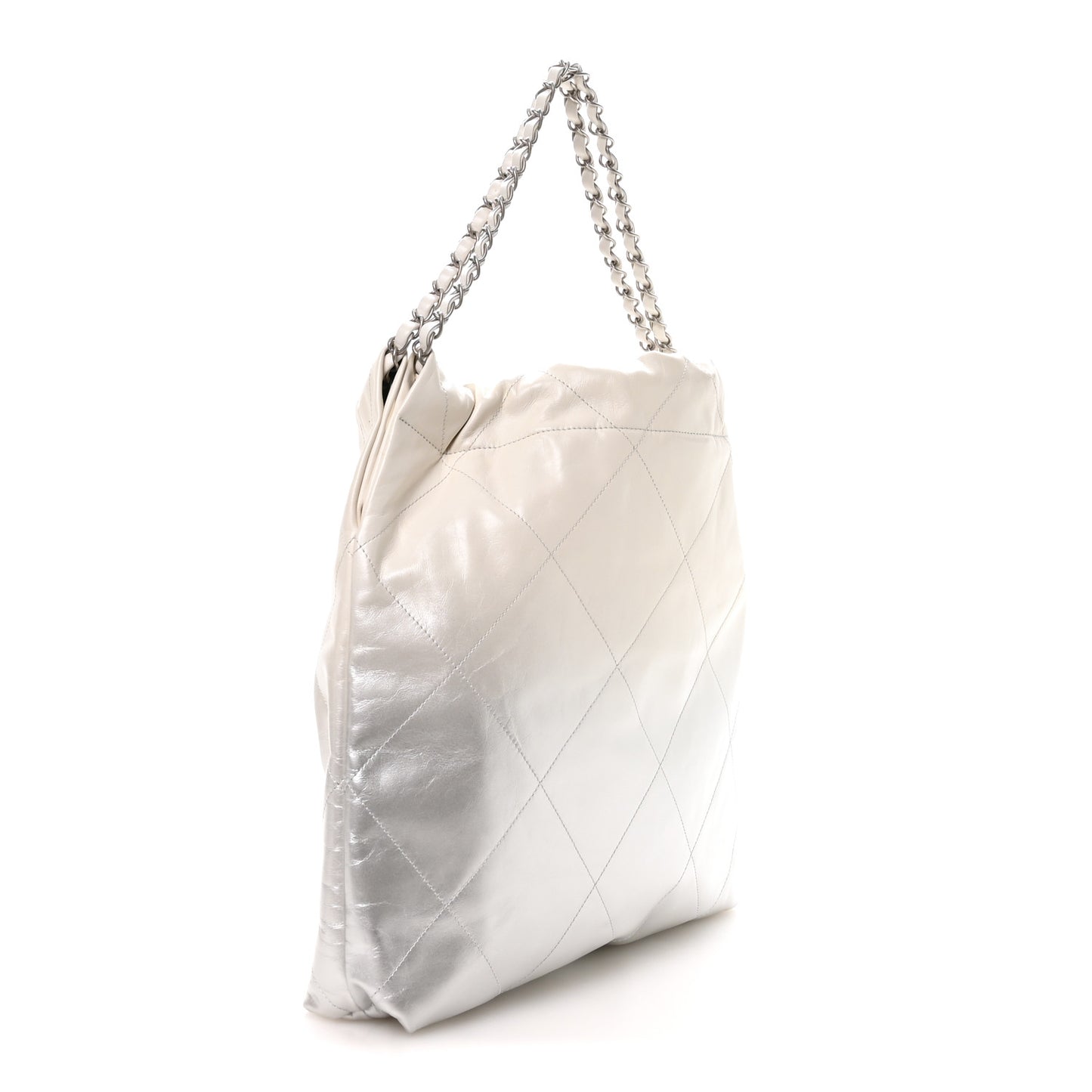 Metallic Shaded Calfskin Quilted Chanel 22 White Silver