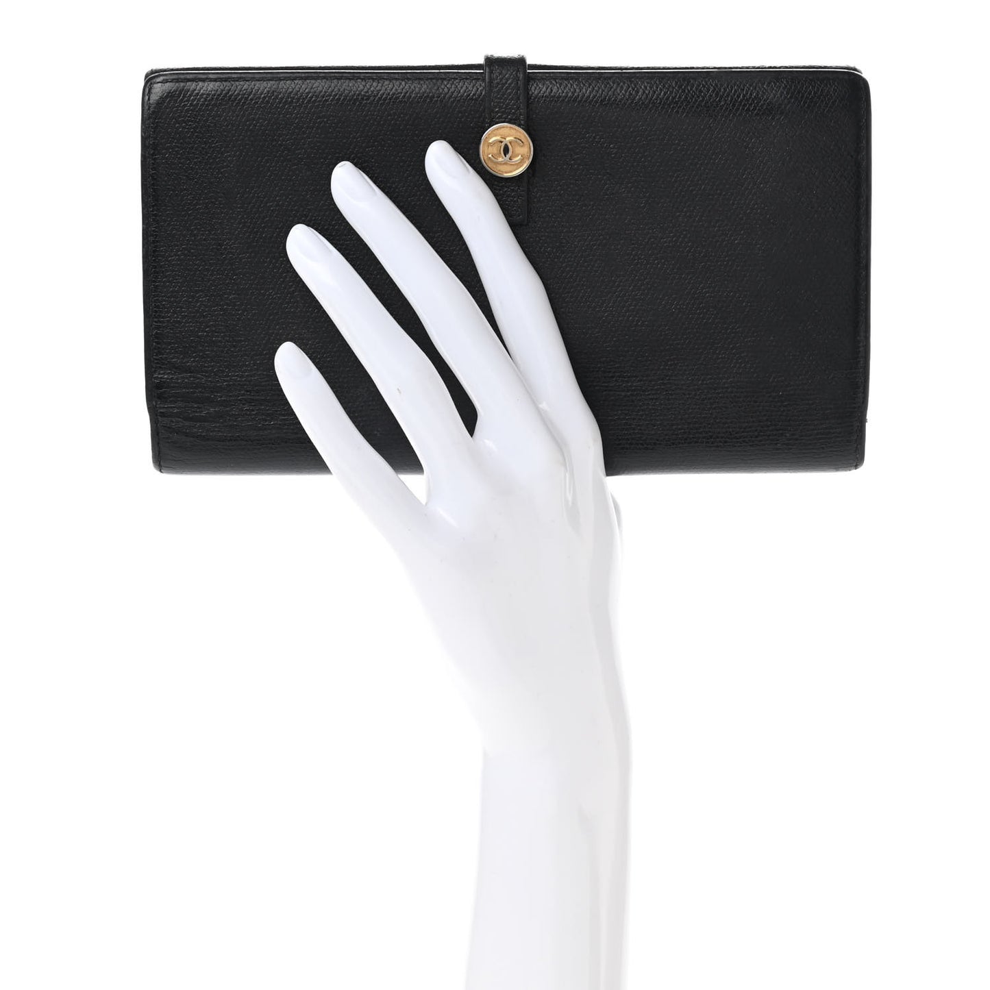 Grained Calfskin CC Button Long Wallet Black