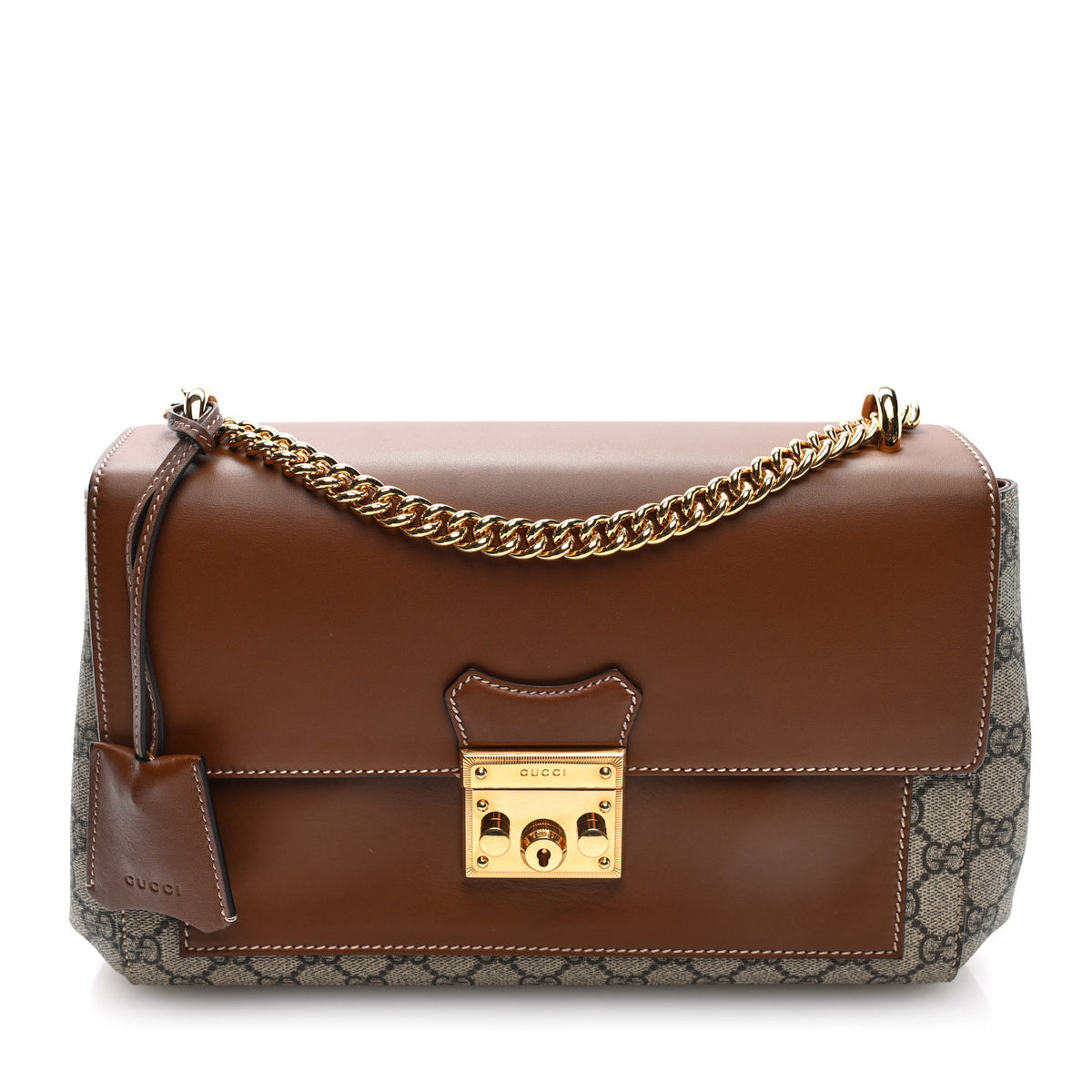 GG Supreme Monogram Calfskin Padlock Slip Pocket Shoulder Bag Beige Cuir