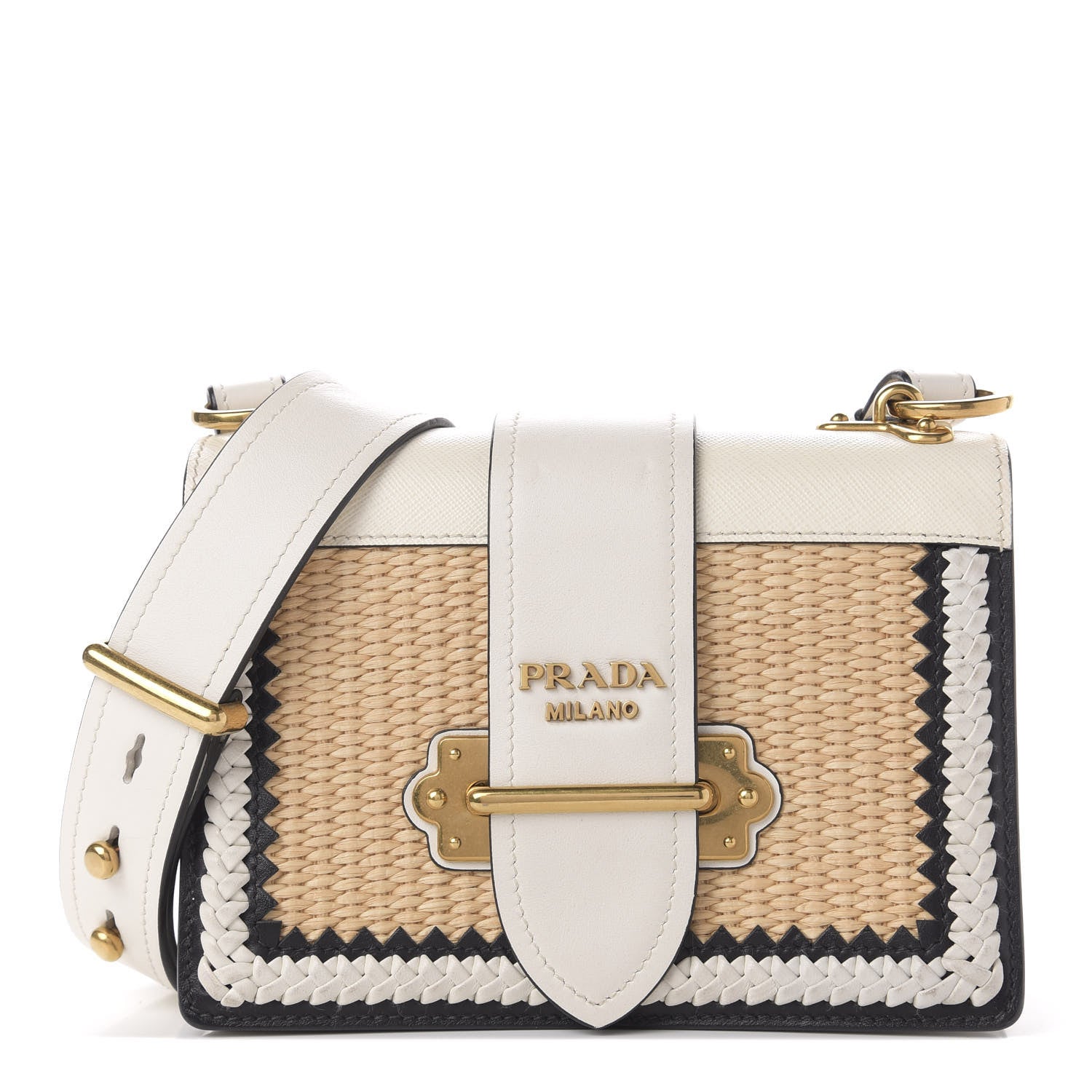 Prada City Calf Raffia Saffiano Cahier Bag Naturale White 1 of 14
