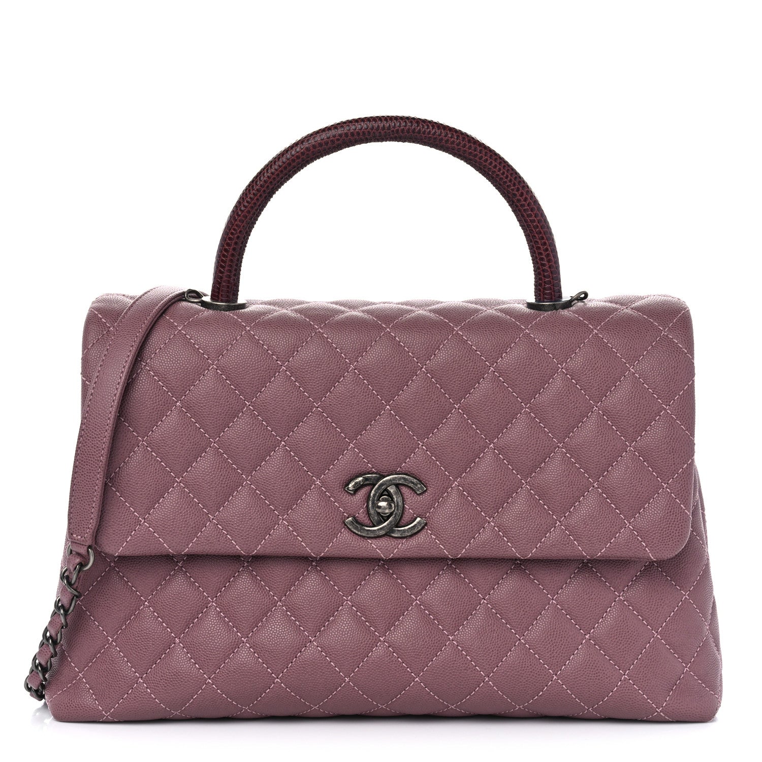 Chanel Caviar Lizard Quilted Medium Coco Handle Flap Pink 1 of 10
