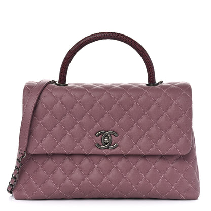 Chanel Caviar Lizard Quilted Medium Coco Handle Flap Pink 1 of 10