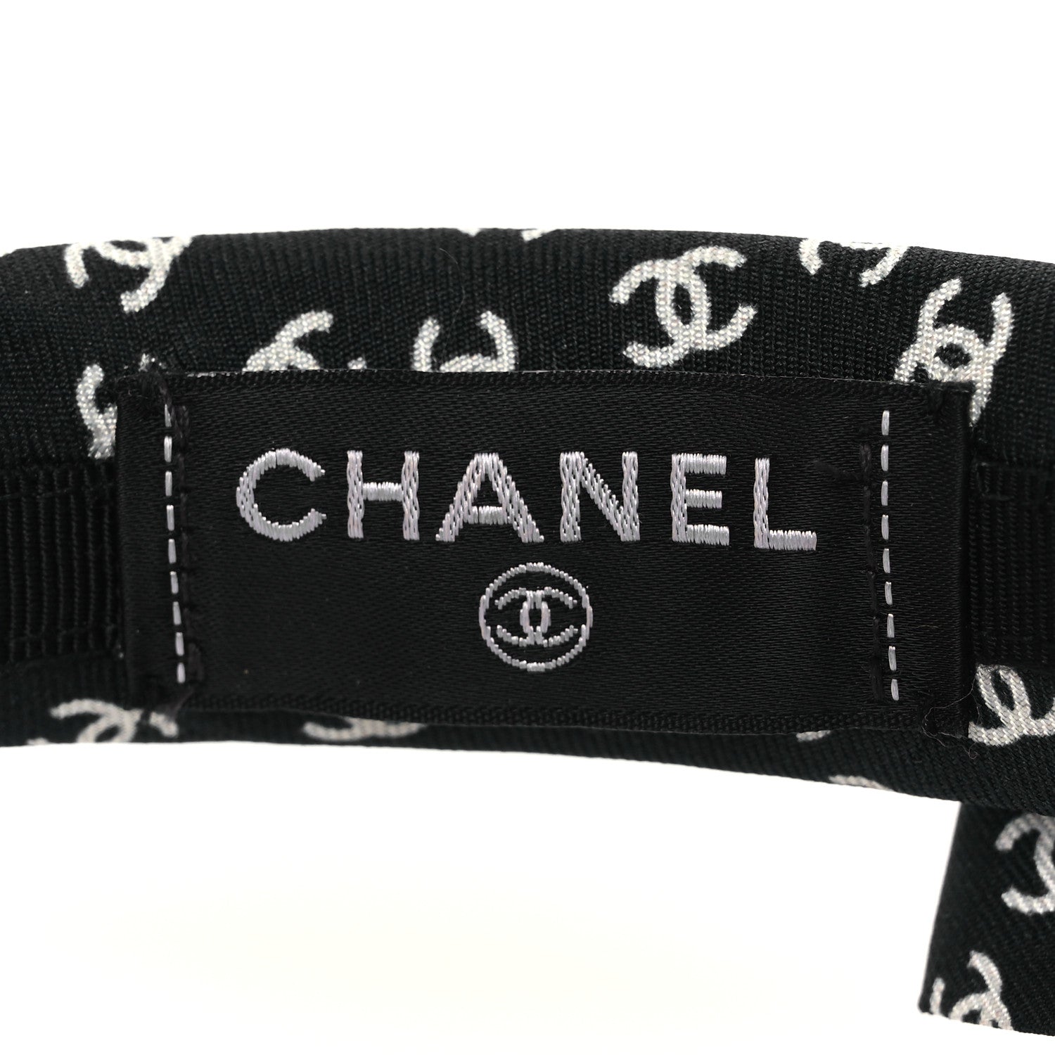 Chanel Silk Bow CC Headband Black Ecru 4 of 5